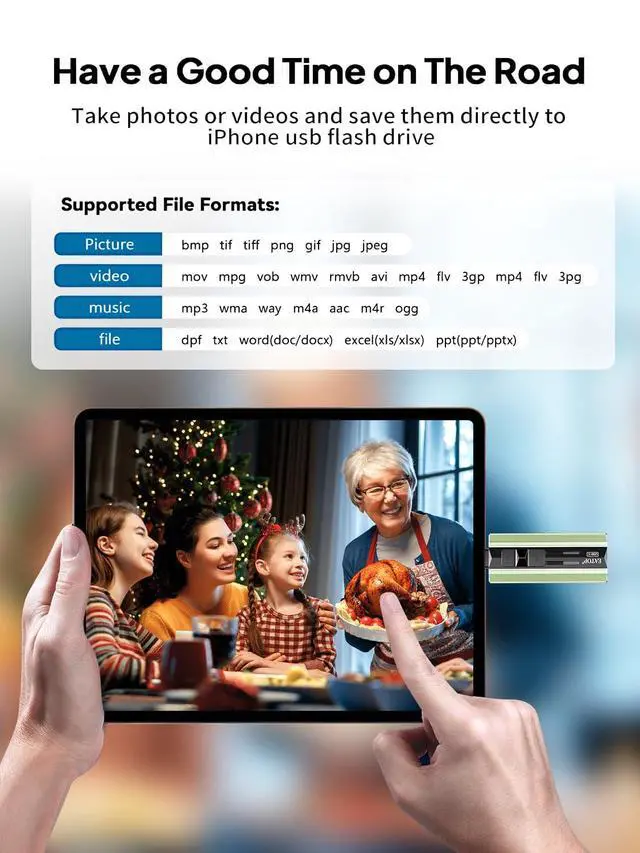 Alt view image 7 of 7 - 512GB Dual Interface Flash Drive, No App Required, Portable USB Storage Memory Stick for iPhone, iPad, Android, PC & Mac Easily Stores Photos, Videos & Files (Sage Green)