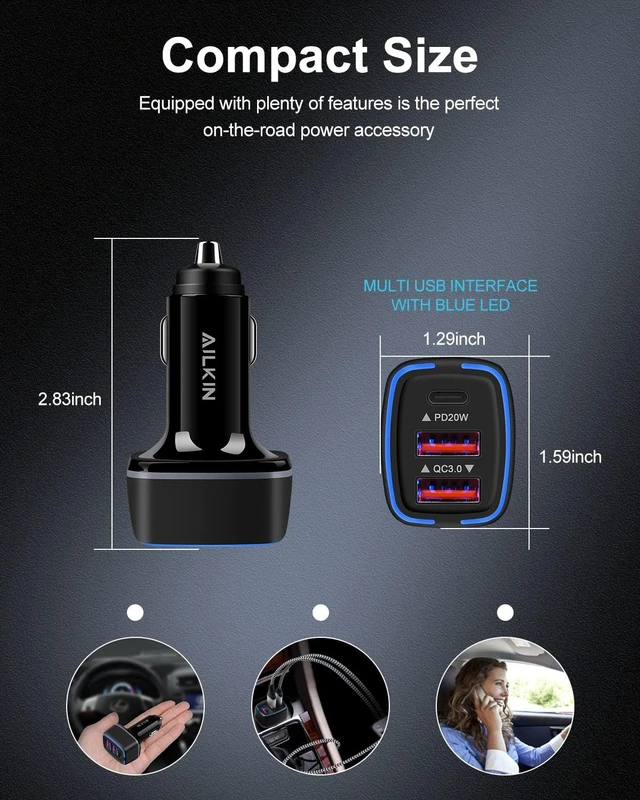 Alt view image 4 of 7 - 56W PD USB C Car Charger, Type-C Super Fast Power Charging Block 3-Port | USB A & USBC Auto Cargador Carro Lighter Adapter for iPhone, iPad, Samsung Galaxy, LG, Google Pixel, Moto, USB-C&A Port