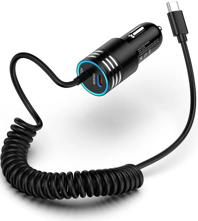 Main image of 60W Car Charger USB C with Coiled Cable Type C cargador para Car for iPhone