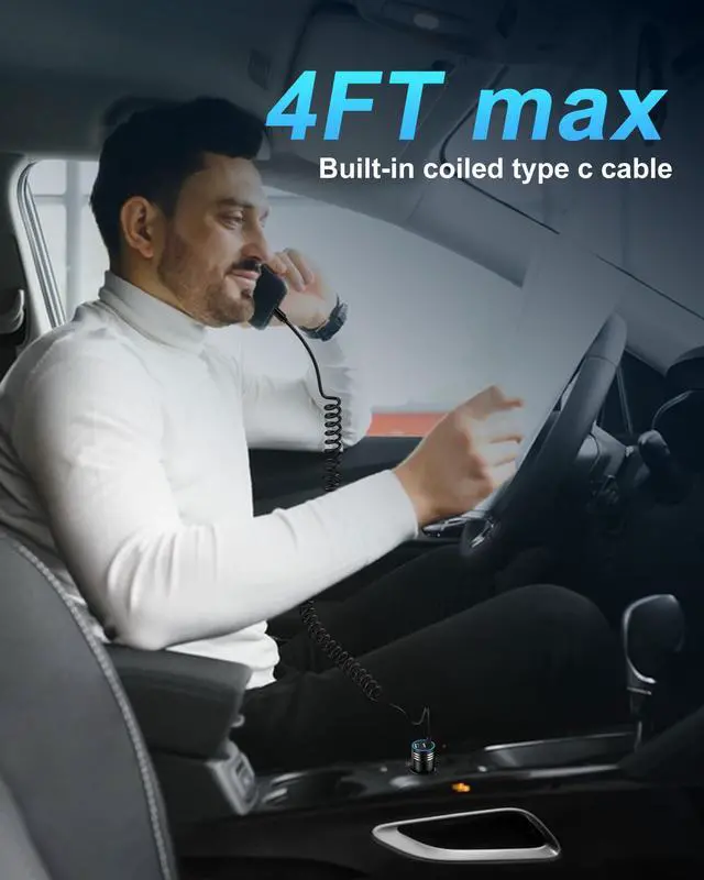 Alt view image 6 of 7 - 60W Car Charger USB C with Coiled Cable Type C cargador para Car for iPhone