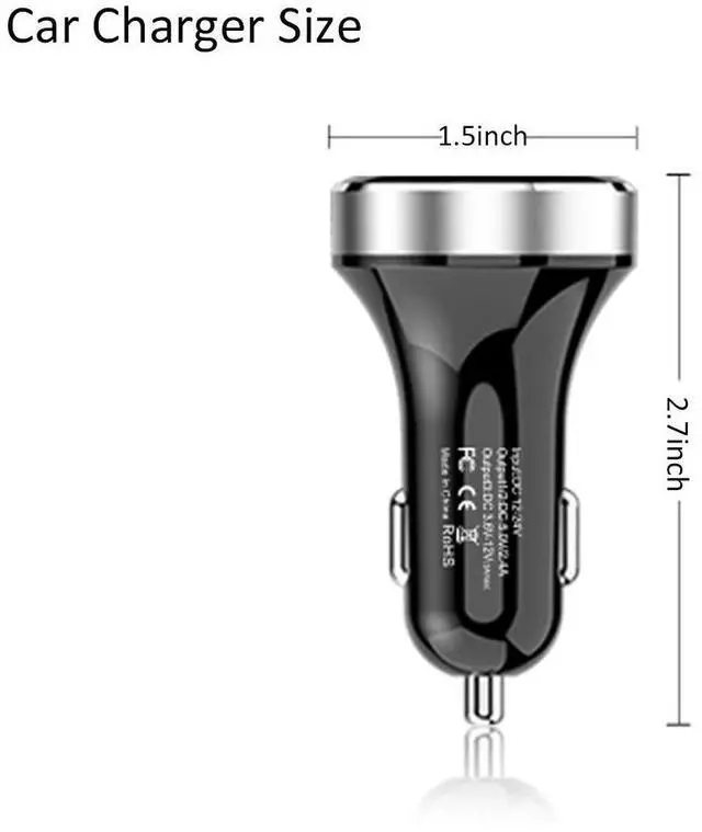 Alt view image 6 of 7 - 3 USB Car Charger,12V/24V Voltage Meter, Silver