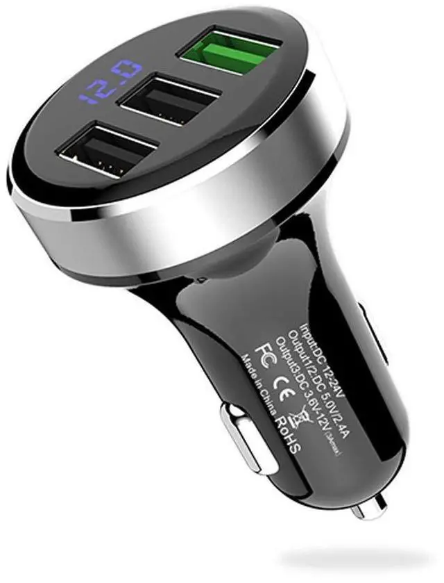 Alt view image 7 of 7 - 3 USB Car Charger,12V/24V Voltage Meter, Silver