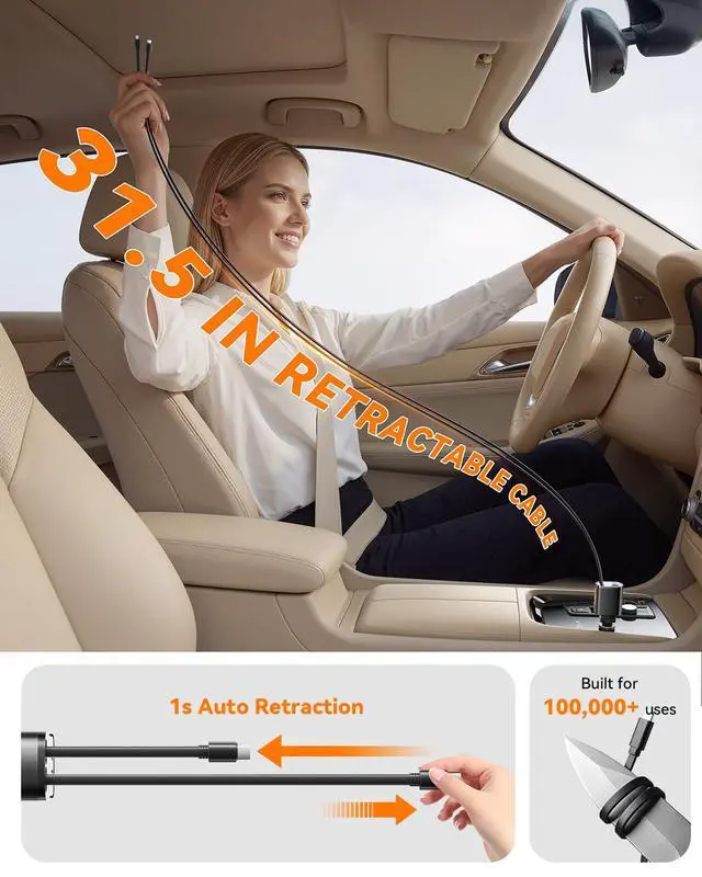 Alt view image 5 of 7 - 90W Retractable Car Charger with Dual Type C Cables, Car Adapter USB C Fast Charger, 5-in-1 Multi Port Fast Charging Compatible with iPhone 17 16 15 14 13 12, Galaxy, Pixel, iPad - Black