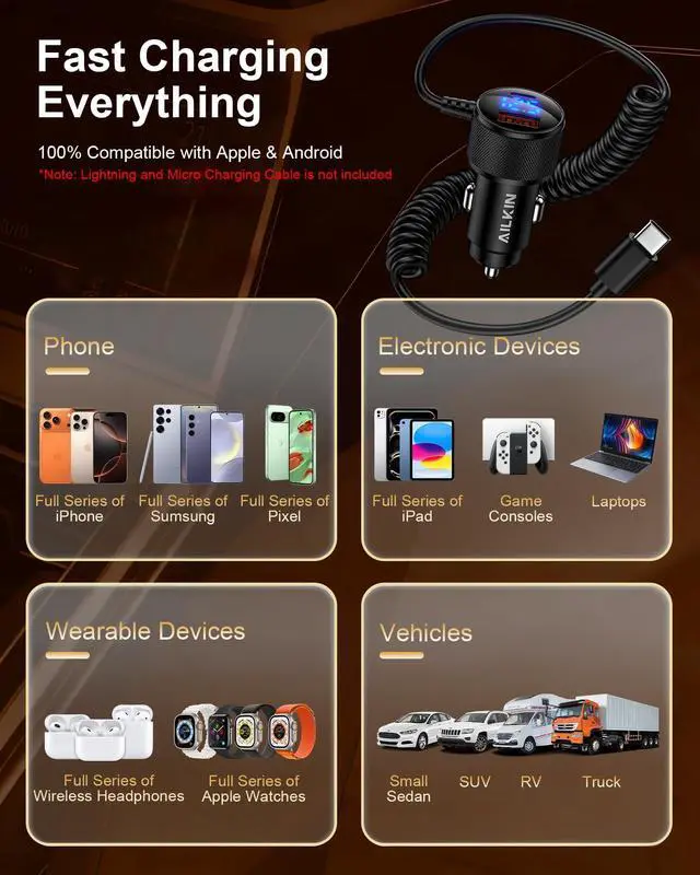 Alt view image 7 of 7 - 78W USBC Cigarette Lighter Car Charger Fast Charging Adapter for Galaxy S26