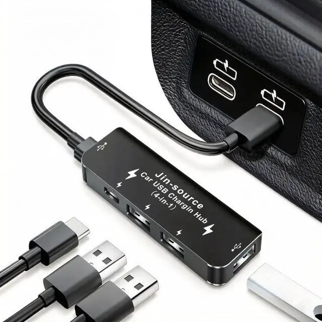 Main image of Car Accessories 4-in-1 Car USB Hub Equipped with a Data Interface and Multiple Type-C/USB-A Fast Charging interfacesUSB Hub for iPhone,iPad,Samsung Galaxy,USB Flash DriveAndroidBlack