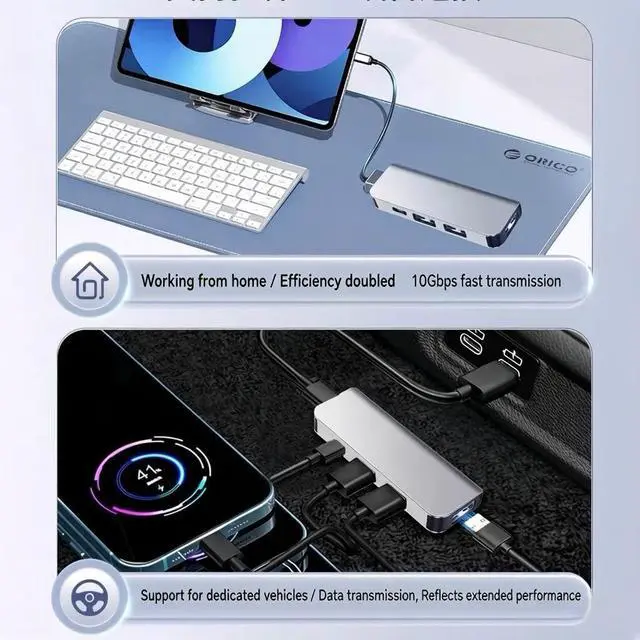 Alt view image 4 of 7 - Car Accessories 4-in-1 Car USB Hub Equipped with a Data Interface and Multiple Type-C/USB-A Fast Charging interfacesUSB Hub for iPhone,iPad,Samsung Galaxy,USB Flash DriveAndroidBlack