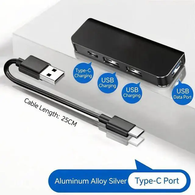 Alt view image 6 of 7 - Car Accessories 4-in-1 Car USB Hub Equipped with a Data Interface and Multiple Type-C/USB-A Fast Charging interfacesUSB Hub for iPhone,iPad,Samsung Galaxy,USB Flash DriveAndroidBlack