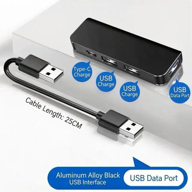 Alt view image 7 of 7 - Car Accessories 4-in-1 Car USB Hub Equipped with a Data Interface and Multiple Type-C/USB-A Fast Charging interfacesUSB Hub for iPhone,iPad,Samsung Galaxy,USB Flash DriveAndroidBlack
