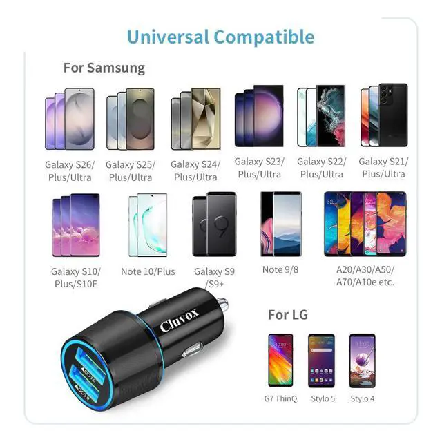 Alt view image 4 of 7 - 36W Fast USB Car Charger for Samsung A57/A56/A55/A37/A17/A16/A36 Android