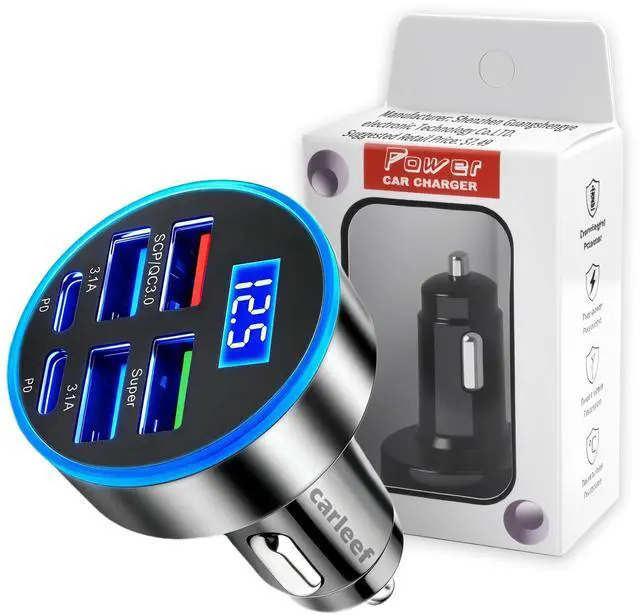 Main image of 6 Port Fast USB Car Charger (PD+QC3.0),Cigarette Lighter USB Charger with LED Digital Display,Universal Car Charger Adapter Car Accessories Interior for Most 12V/24V Vehicles