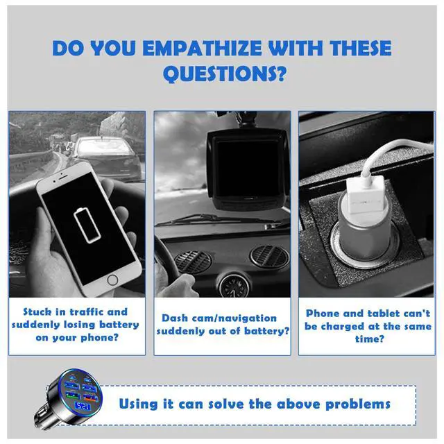 Alt view image 5 of 7 - 6 Port Fast USB Car Charger (PD+QC3.0),Cigarette Lighter USB Charger with LED Digital Display,Universal Car Charger Adapter Car Accessories Interior for Most 12V/24V Vehicles