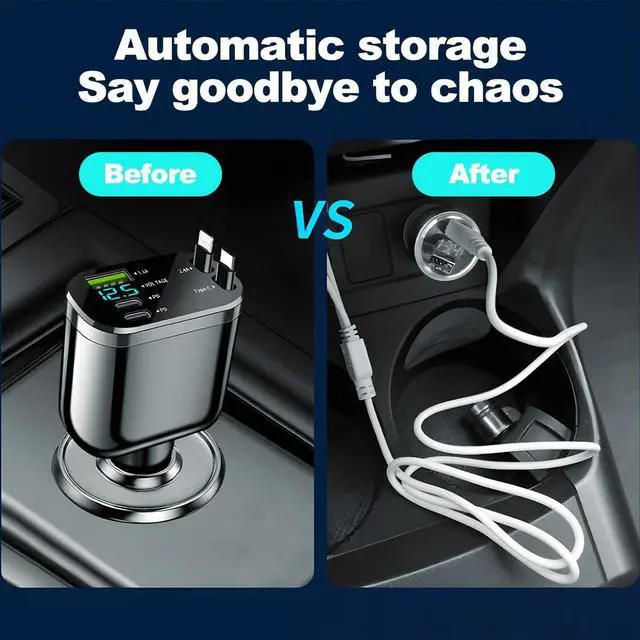 Alt view image 6 of 6 - Retractable 4-in-1 Car Charger with Dual USB-C Cables