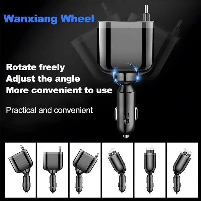 Alt view image 4 of 6 - Retractable 4-in-1 Car Charger with Dual USB-C Cables