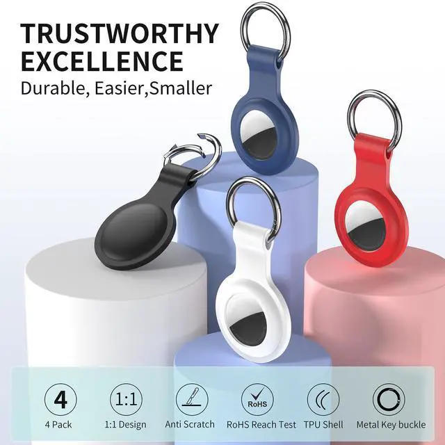 Alt view image 2 of 7 - Compatible with AirTag Holder Case Keychain 4 Pack, for AirTag 1st & 2nd Generation Key Chain Ring Case Cover for Air Tag Holder GPS Tracker Item Air Tags Finders Air Tagholder for Kids,Bags,Luggages