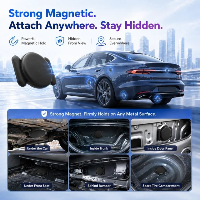Alt view image 4 of 7 - GPS Tracker for Vehicles, iOS Only Magnetic Car Tracker, Waterproof Mini GPS Tracker for Cars, Trucks, Motorcycle, Anti-Theft Vehicle Locator, No Subscription Fee