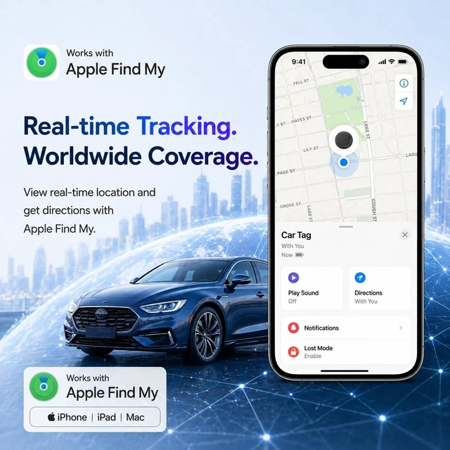 Alt view image 3 of 7 - GPS Tracker for Vehicles, iOS Only Magnetic Car Tracker, Waterproof Mini GPS Tracker for Cars, Trucks, Motorcycle, Anti-Theft Vehicle Locator, No Subscription Fee