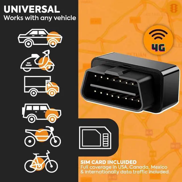Alt view image 3 of 7 - OBD-4G - GPS Tracker for Vehicles: Car, Motorcycle and Truck with Built-in SIM, Plug-and-Play Connection, Vehicle Tracking with App, Anti-Theft, Speed Alert. Low-Cost Subscription Plans