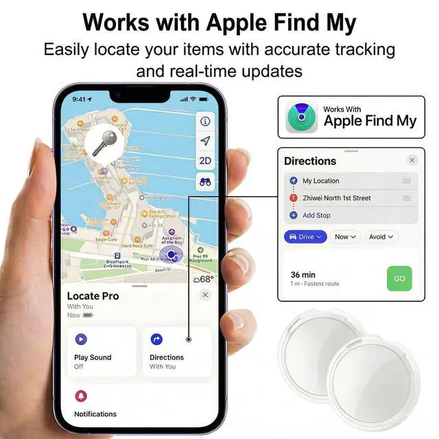 Alt view image 2 of 7 - 2 Pack GPS Tracker for Vehicles with Magnetic Case Work with Apple Find My(iOS Only) Waterproof Global Real-Time Location Tracking Hidden Car Device Bluetooth Finder No Fee or Subscription Required