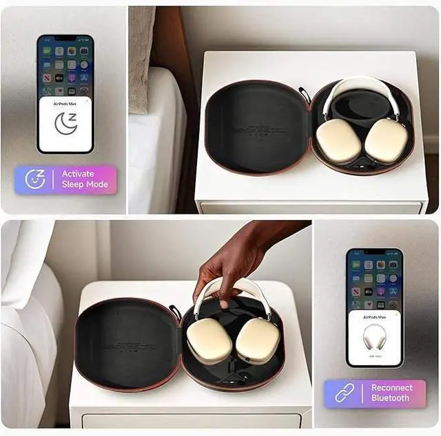 Alt view image 2 of 6 - TOPWOLF Charging Case for AirPods Max with Battery & Sleep Mode - Hard Shell Travel Carrying Case, External Power Bank for AirPods Max