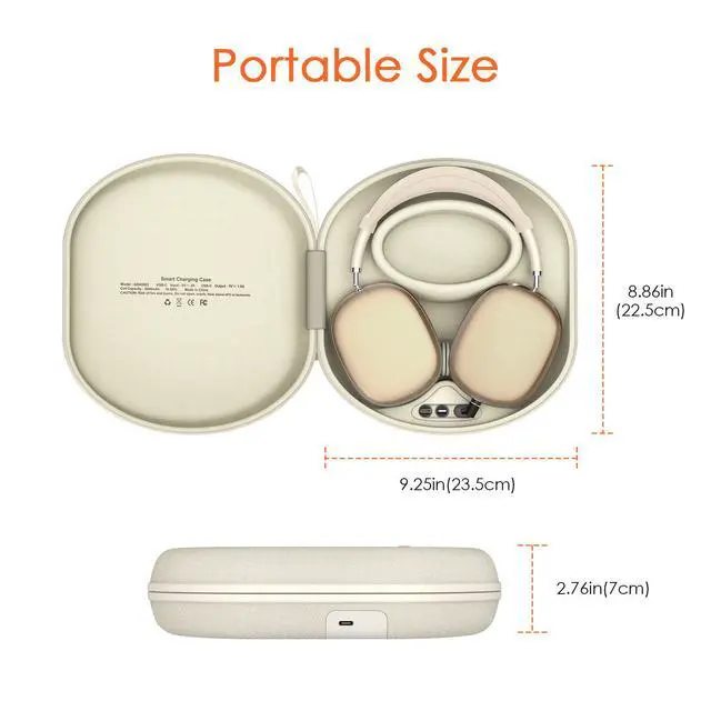 Alt view image 4 of 7 - TOPWOLF Charging Case for AirPods Max with Battery & Sleep Mode - Hard Shell Travel Carrying Case, External Power Bank for AirPods Max creamy white