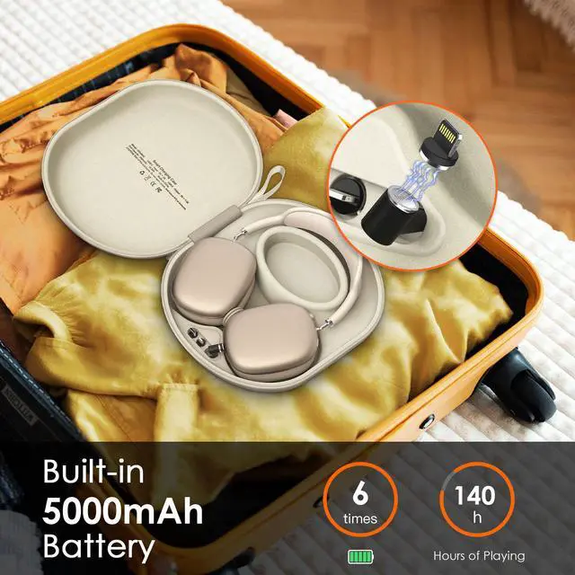 Alt view image 6 of 7 - TOPWOLF Charging Case for AirPods Max with Battery & Sleep Mode - Hard Shell Travel Carrying Case, External Power Bank for AirPods Max creamy white