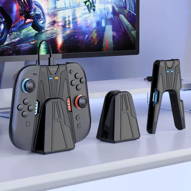 Alt view image 7 of 7 - TOPWOLF Charging Grip + Storage Stand for Nintendo Switch 2, Magnetic Controller Grip for Joy-Con 2 Controller, Auto-Attachment with LED Indicator, Play While Charging Grip Dock