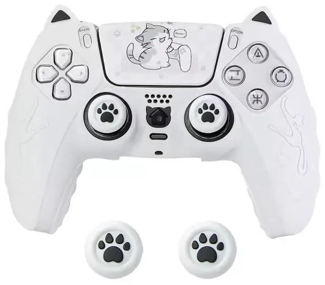 Main image of BRHE PS5 Controller Skin, Anti-Slip Controller Cover Case with Thumb Grip Caps for PlayStation 5 DualSense Wireless White