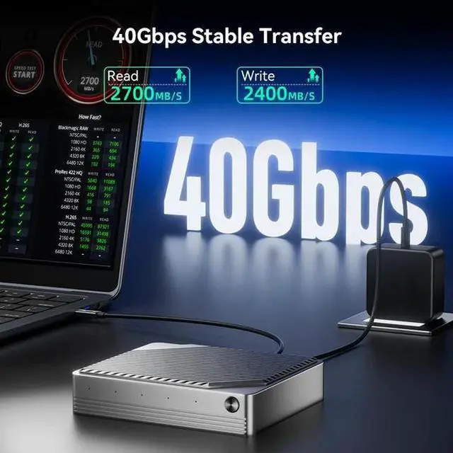 Alt view image 3 of 7 - Acasis 4 Bay 40Gbps M.2 NVMe RAID SSD Enclosure, Thunderbolt 4/3 & USB4 External Hard Drive Box, Supports 32TB Expansion, Software RAID Modes, Active Cooling Fan, Tool-Free Magnetic Design for PC Desk