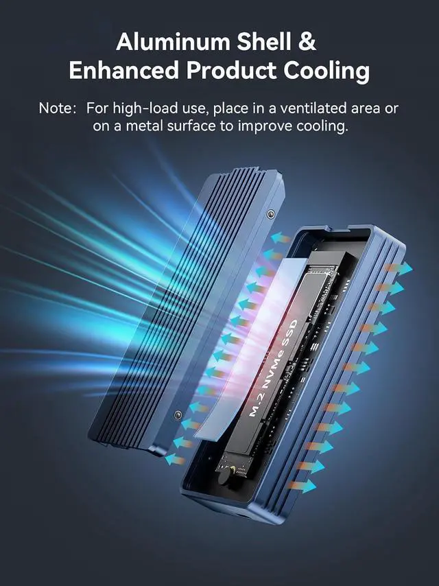 Alt view image 4 of 7 - ACASIS 40Gbps M.2 NVMe SSD Enclosure for Thunderbolt 4/3 & USB4 Tool-Free Installation, Aluminum Heat Sink, Fanless Noiseless Design, Supports 2280/2260/2242/2230 SSDs (Up to 8TB, SSD Not Included)