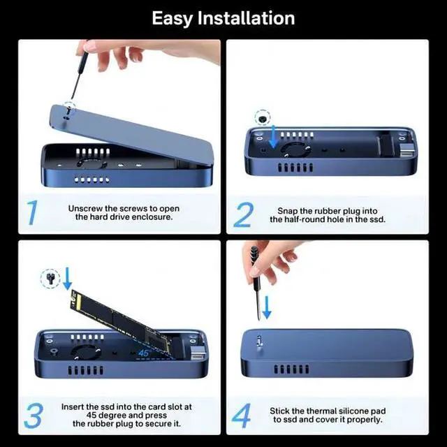 Alt view image 6 of 7 - ACASIS 10Gbps Built In Fan USB 3.1 M.2 2230/42/60/80 NVME SSD Case Active Cooling Aluminum Shell for Steam Deck/PC, 10Gbps USB 3.2 Speed, Translucent Geek Design, Up to 8TB