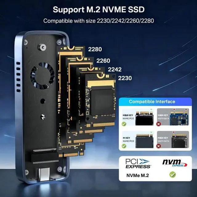 Alt view image 7 of 7 - ACASIS 10Gbps Built In Fan USB 3.1 M.2 2230/42/60/80 NVME SSD Case Active Cooling Aluminum Shell for Steam Deck/PC, 10Gbps USB 3.2 Speed, Translucent Geek Design, Up to 8TB