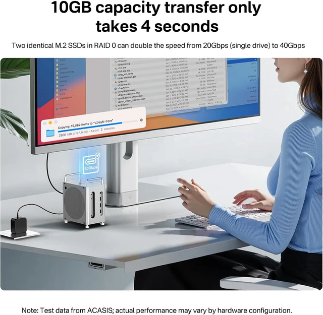 Alt view image 6 of 7 - Acasis 11-in-1 Dual-Bay NVMe RAID Docking Station 40Gbps Aluminum Enclosure for Mac mini M4 with Dual 4K DisplayPort MST USB-A 10Gbps SSD/HDD External Storage