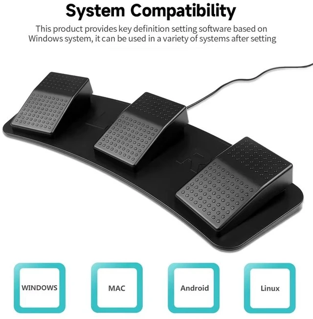Alt view image 3 of 7 - USB Foot Switch for Gaming - HID Programmable 3-Pedal, Anti-Slip Heavy Duty, MMO Macro Controller for PC Keyboard Replacement, FPS & Game Assistant 3-Pedal