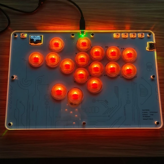 Alt view image 7 of 7 - 16-Key Fighting Keyboard for PS5/Switch/PC, Arcade Stick for Street Fighter 6/Tekken 8/MK11, Hot-Swap Red Switches, RGB, SOCD, XInput/DInput, Type-C Wired