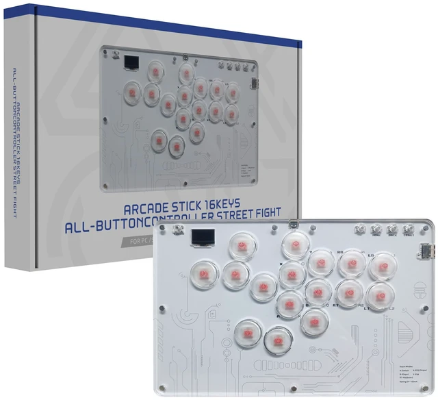 Main image of 16-Key Fighting Keyboard for PS5/Switch/PC, Arcade Stick for Street Fighter 6/Tekken 8/MK11, Hot-Swap Red Switches, RGB, SOCD, XInput/DInput, Type-C Wired