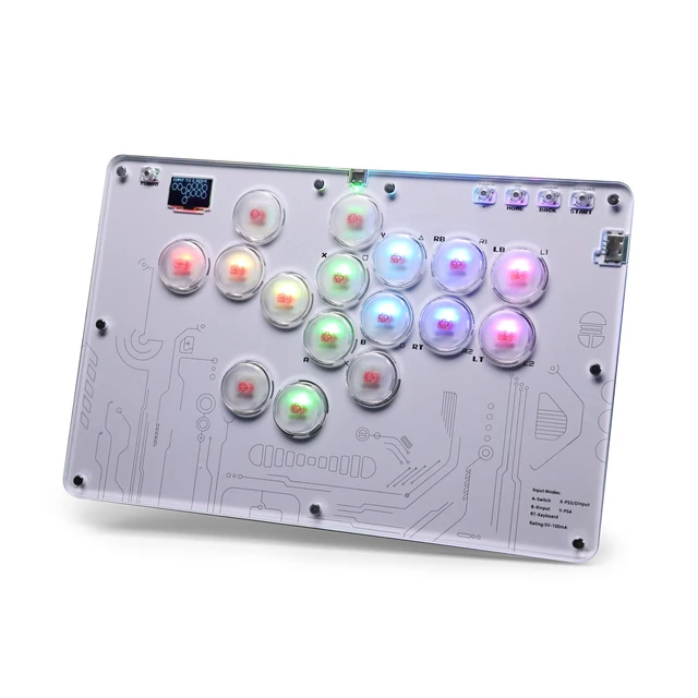 Alt view image 4 of 7 - 16-Key Fighting Keyboard for PS5/Switch/PC, Arcade Stick for Street Fighter 6/Tekken 8/MK11, Hot-Swap Red Switches, RGB, SOCD, XInput/DInput, Type-C Wired