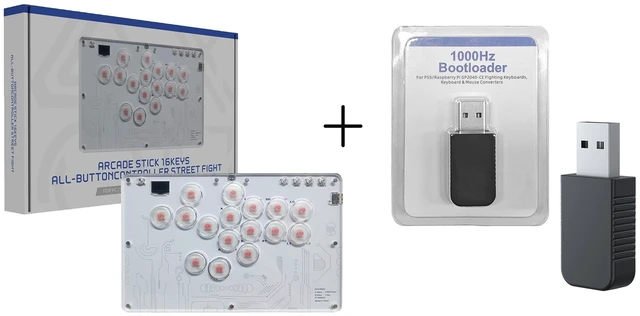 Main image of TOPWOLF 16-Key Fighting Keyboard for PS5/Switch/PC, Arcade Stick for Street Fighter 6/Tekken 8/MK11, Hot-Swap Red Switches, RGB, SOCD, XInput/DInput, Type-C Wired fighting keyboard+PS5 Dongle