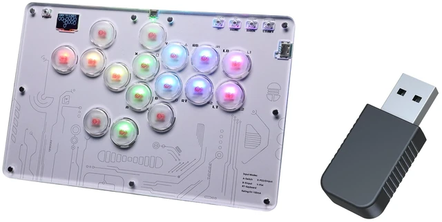 Alt view image 3 of 7 - TOPWOLF 16-Key Fighting Keyboard for PS5/Switch/PC, Arcade Stick for Street Fighter 6/Tekken 8/MK11, Hot-Swap Red Switches, RGB, SOCD, XInput/DInput, Type-C Wired fighting keyboard+PS5 Dongle