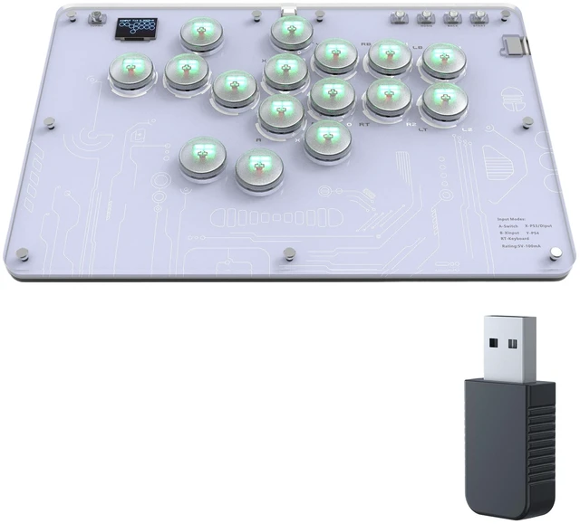 Alt view image 7 of 7 - TOPWOLF 16-Key Fighting Keyboard for PS5/Switch/PC, Arcade Stick for Street Fighter 6/Tekken 8/MK11, Hot-Swap Red Switches, RGB, SOCD, XInput/DInput, Type-C Wired fighting keyboard+PS5 Dongle