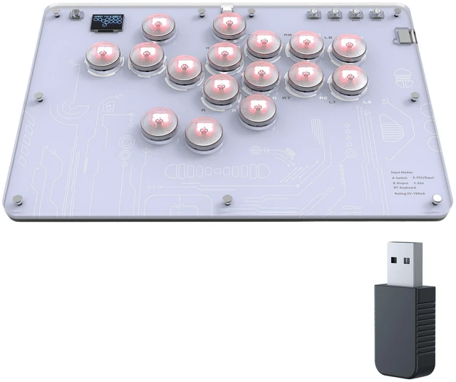 Alt view image 6 of 7 - TOPWOLF 16-Key Fighting Keyboard for PS5/Switch/PC, Arcade Stick for Street Fighter 6/Tekken 8/MK11, Hot-Swap Red Switches, RGB, SOCD, XInput/DInput, Type-C Wired fighting keyboard+PS5 Dongle
