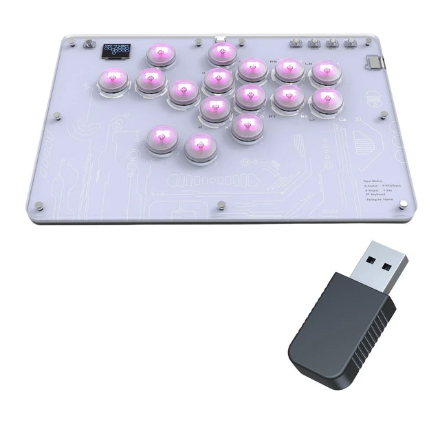 Alt view image 5 of 7 - TOPWOLF 16-Key Fighting Keyboard for PS5/Switch/PC, Arcade Stick for Street Fighter 6/Tekken 8/MK11, Hot-Swap Red Switches, RGB, SOCD, XInput/DInput, Type-C Wired fighting keyboard+PS5 Dongle