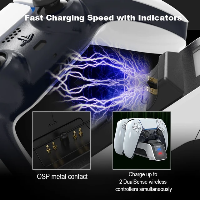 Alt view image 5 of 7 - Aolion PS5 Controller Charging Dock, DualSense Dual Fast Charging Station with Type-C, Contact Charging, LED Indicator, Overcharge Protection, Anti-Slip Silicone, PS5 Gaming Accessories