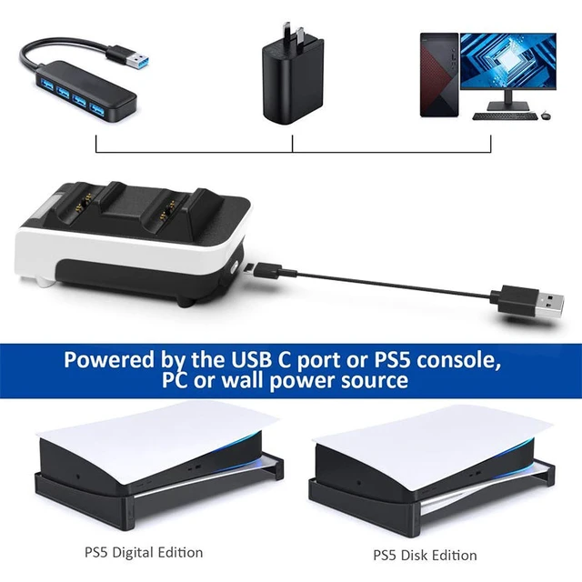 Alt view image 2 of 7 - Aolion PS5 Controller Charging Dock, DualSense Dual Fast Charging Station with Type-C, Contact Charging, LED Indicator, Overcharge Protection, Anti-Slip Silicone, PS5 Gaming Accessories