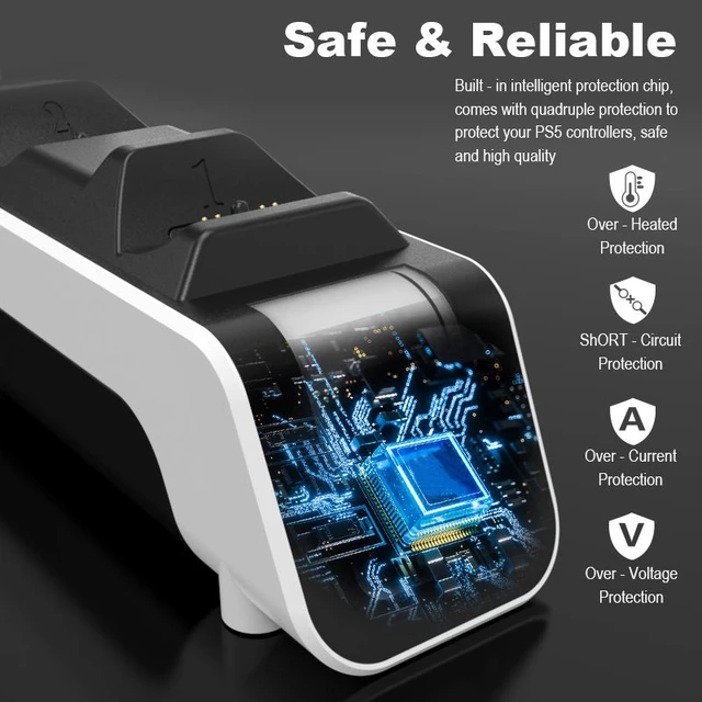 Alt view image 3 of 7 - Aolion PS5 Controller Charging Dock, DualSense Dual Fast Charging Station with Type-C, Contact Charging, LED Indicator, Overcharge Protection, Anti-Slip Silicone, PS5 Gaming Accessories