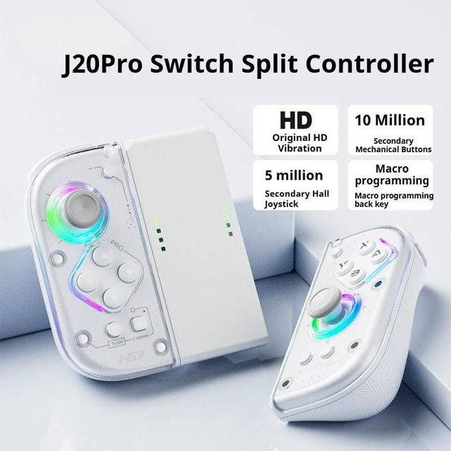 Alt view image 2 of 6 - Aolion J20Pro Switch Left and Right Controllers Hall Effect Joysticks, Mechanical Buttons, NFC Amiibo, HD Vibration, RGB, Macro Back Keys, Wireless for Switch/OLED/Lite, PC, Android, Steam