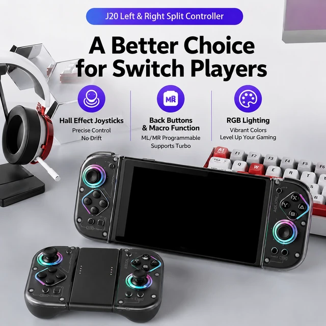 Alt view image 2 of 6 - Aolion Wireless Switch 2 Left & Right Controller, Hall Effect Joysticks, Mechanical Buttons & Back Keys, RGB Bluetooth Gamepad for PC/Android/Steam black