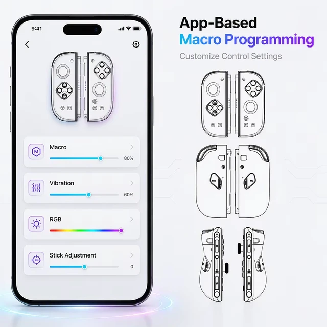 Alt view image 6 of 7 - Aolion J30 Switch 2 Left & Right Controllers, TMR Joysticks, Mechanical Buttons, Macro Back Keys, RGB, 9-Axis Gyro, One-Tap Wake for Switch 1/2, PC/Android/Steam