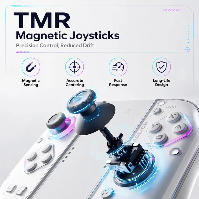 Alt view image 5 of 7 - Aolion J30 Switch 2 Left & Right Controllers, TMR Joysticks, Mechanical Buttons, Macro Back Keys, RGB, 9-Axis Gyro, One-Tap Wake for Switch 1/2, PC/Android/Steam