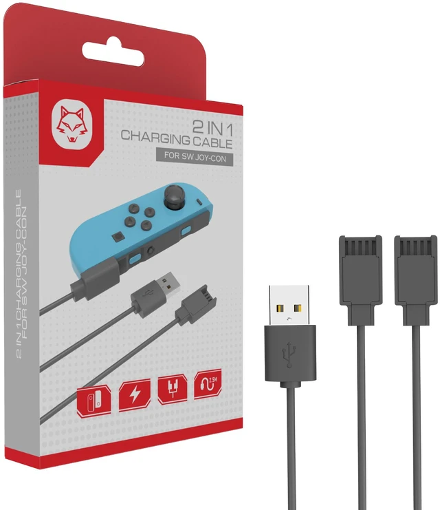Main image of TOPWOLF 2 in 1 Switch Joy-Con Charging Cable, 2.5m Extra Long USB Charging Cord for Left & Right Joy-Con, Play & Charge Compatible with Original & Third-Party Joy-Con