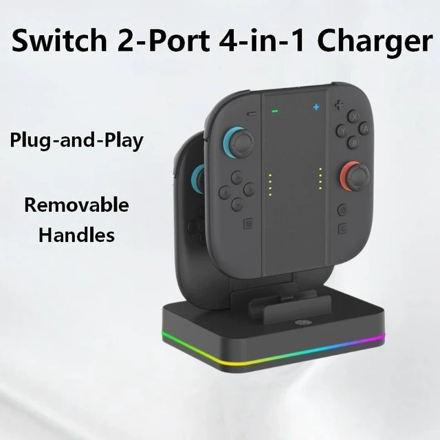 Alt view image 5 of 5 - TOPWOLF Switch 2 Joy-Con Charging Grip, 4-in-1 RGB Charging Dock for Switch 2 Controllers, Charge While Playing, Detachable Grip, 3 Light Modes, 5V/2A